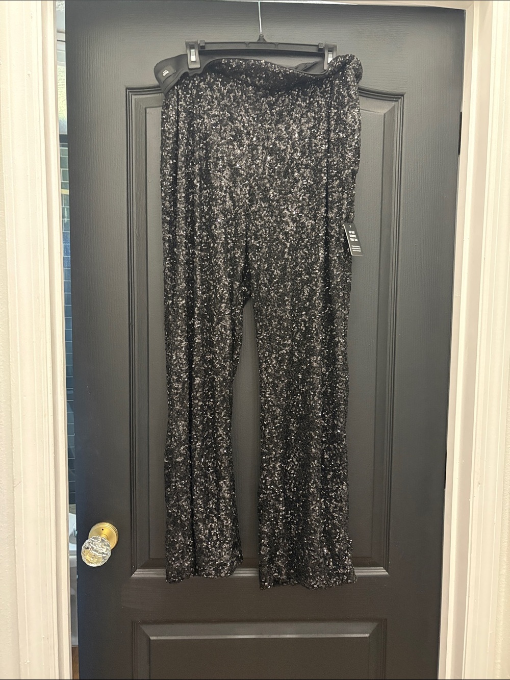 Express Black Sequin Wide-Leg Pants